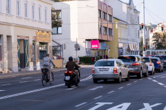 Das Platzl von Gersthof (Wien, 18. Bezirk) am 7. September 2021. Letzte Tage des Umbaus. Es gibt auch weniger gute Ergebnisse im Verkehrsfluss.